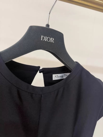 Dior black pleated evening gown in silk and wool