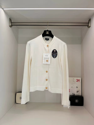 Chanel 26B white cardigan with floral embroidery