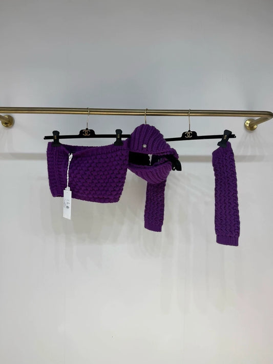 Chanel 22A purple knit strapless top, three-piece set,