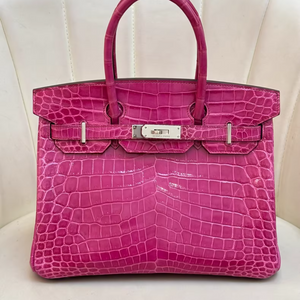 HERMÈS Birkin 30 Rose Shiny Crocodile Leather Palladium hardware