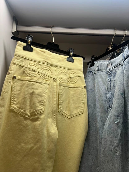 Chanel 20p yellow wide-leg pants