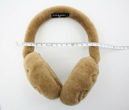 Chanel Shearling CC Earmuffs in Light Brown