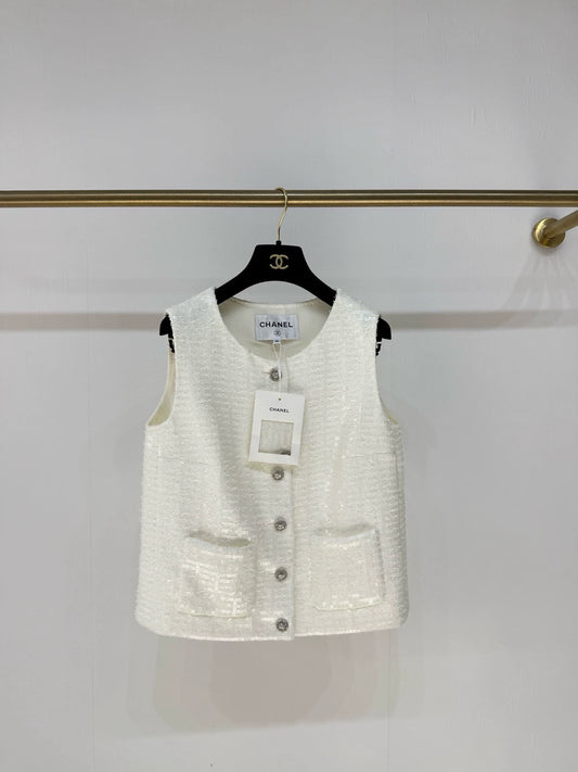 Chanel 25S ecru sequined vest jacket