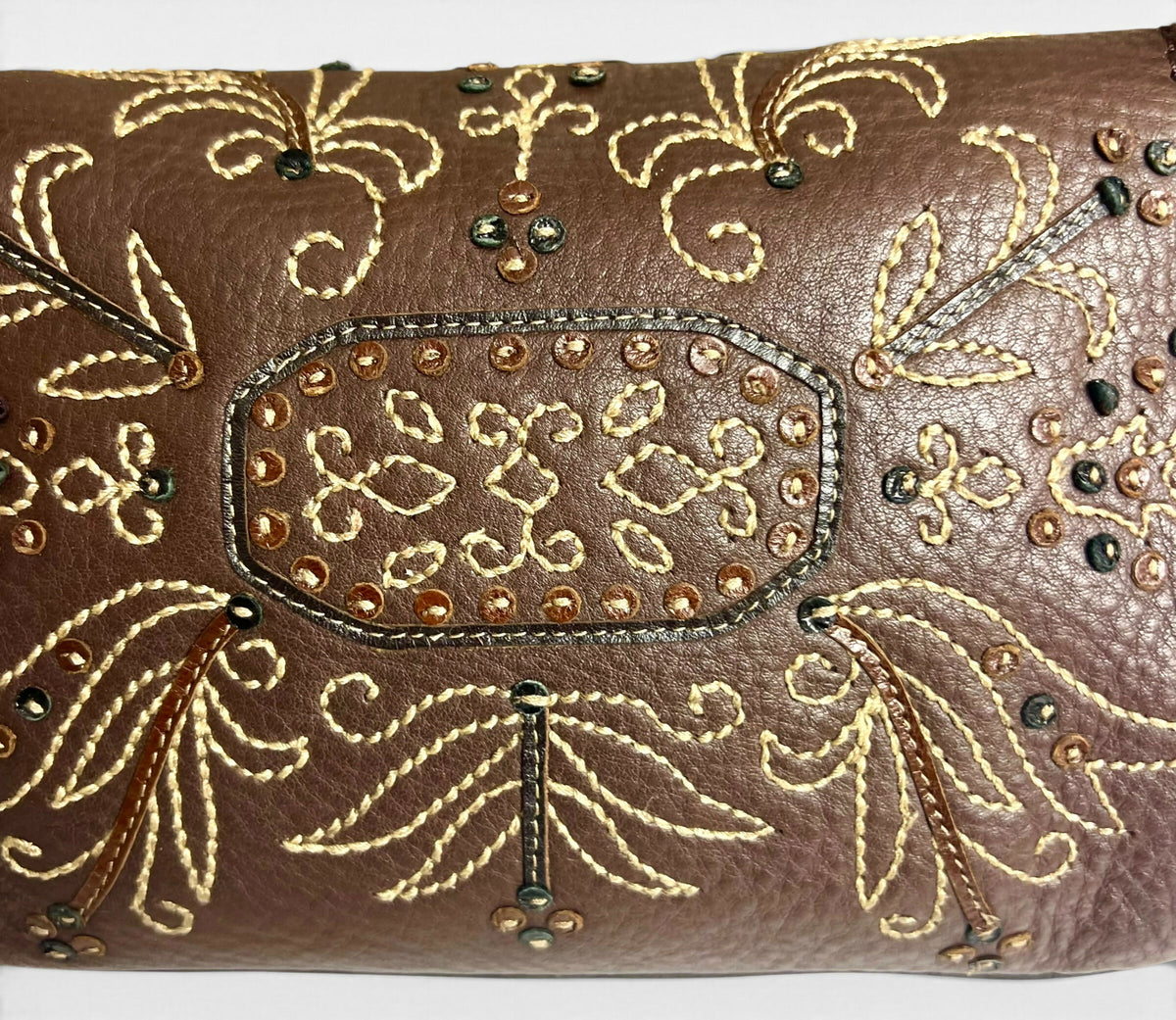 Fendi Limited Edition Dark Brown Leather Lizard Embroidered Mini Mamma Baguette Bag