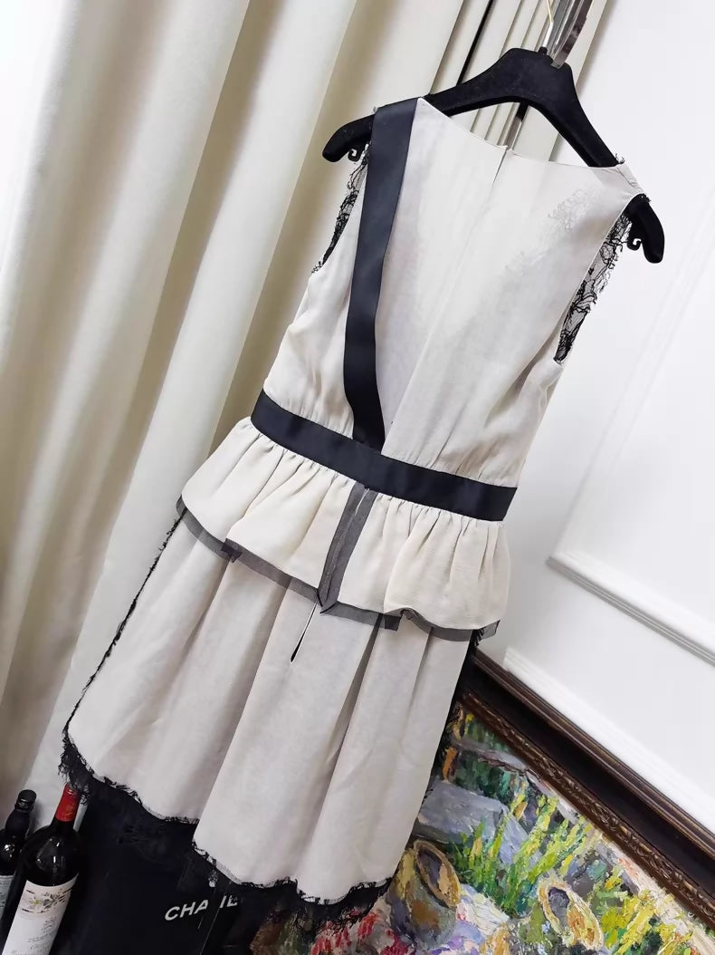 Chanel 2010 Beige/Nude Dress with Black Lace Ribbon