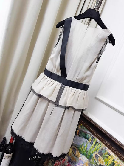Chanel 2010 Beige/Nude Dress with Black Lace Ribbon