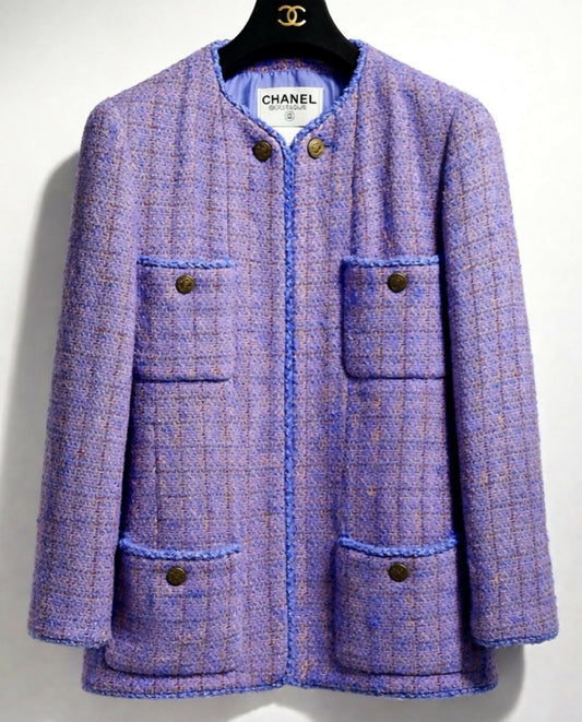 Chanel Vintage 97A Candy Color Purple Pink Fantasy Tweed Jacket FR 36
