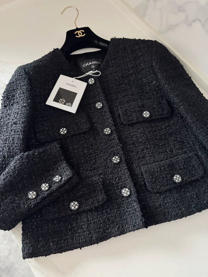 Chanel 21K Black Tweed Jacket