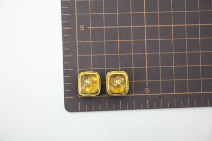 Chanel Vintage 99A Amber Gripoix Yellow Square Clip-on Earrings