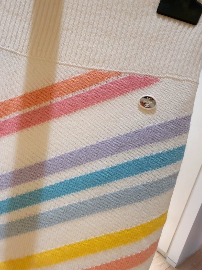 Chanel 19C Rainbow Striped Cashmere Knit Skirt