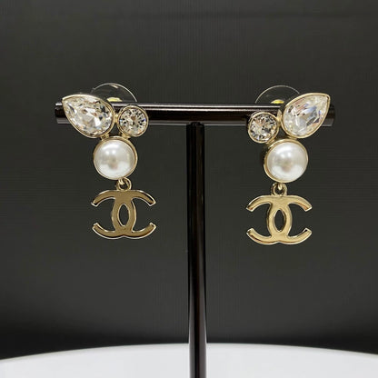 Chanel 22A water drop rhinestone pearl earrings