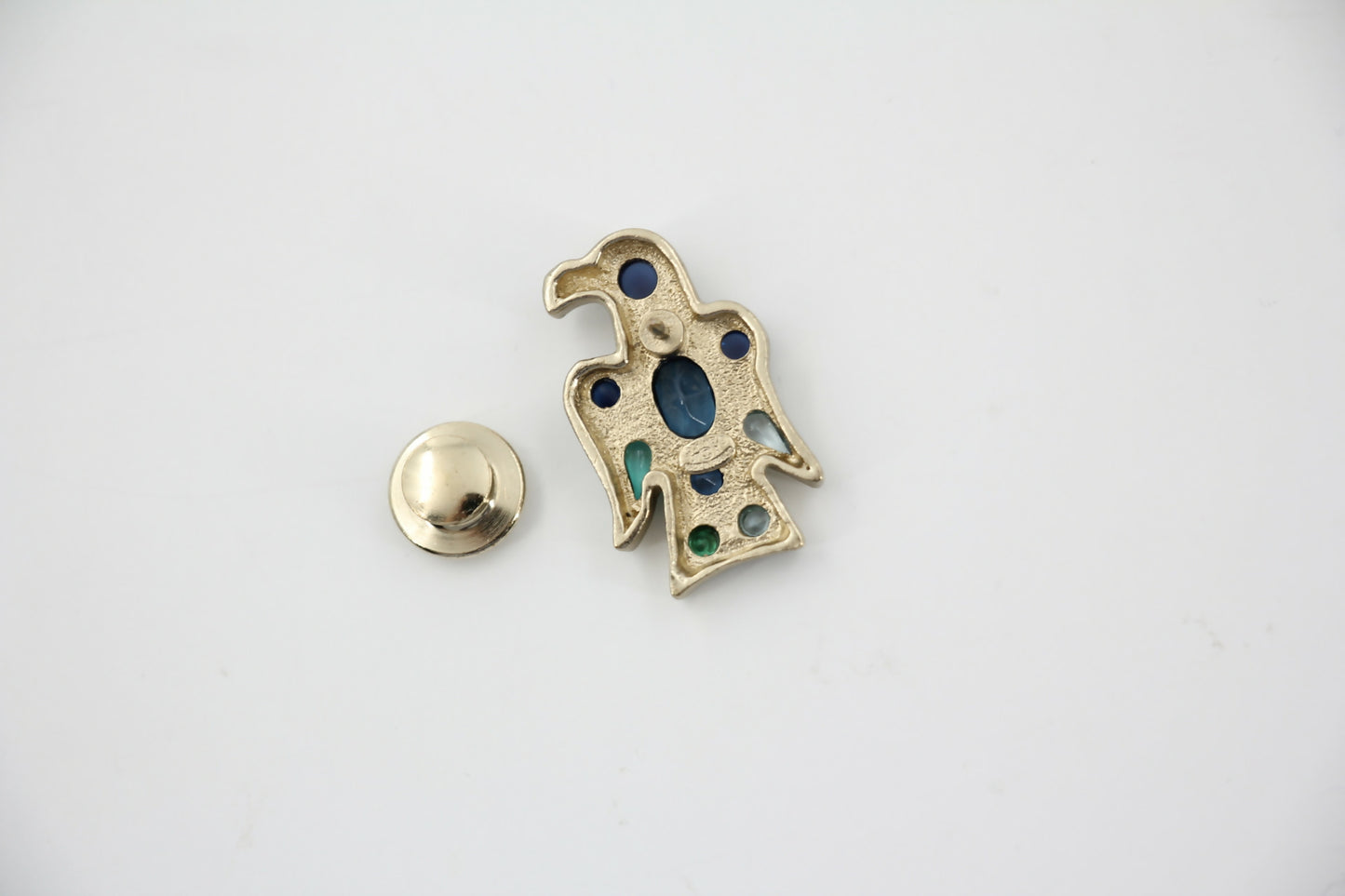 Chanel Vintage 07A Gripoix Blue Black & Green Eagle Brooch