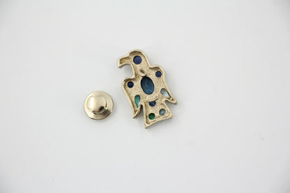 Chanel Vintage 07A Gripoix Blue Black & Green Eagle Brooch