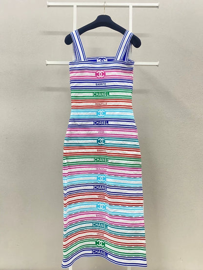 Chanel color striped double c dress