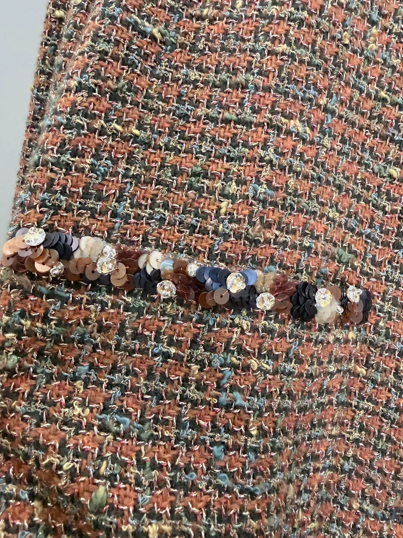 Chanel 25A Brown Tweed Sequined Jacket