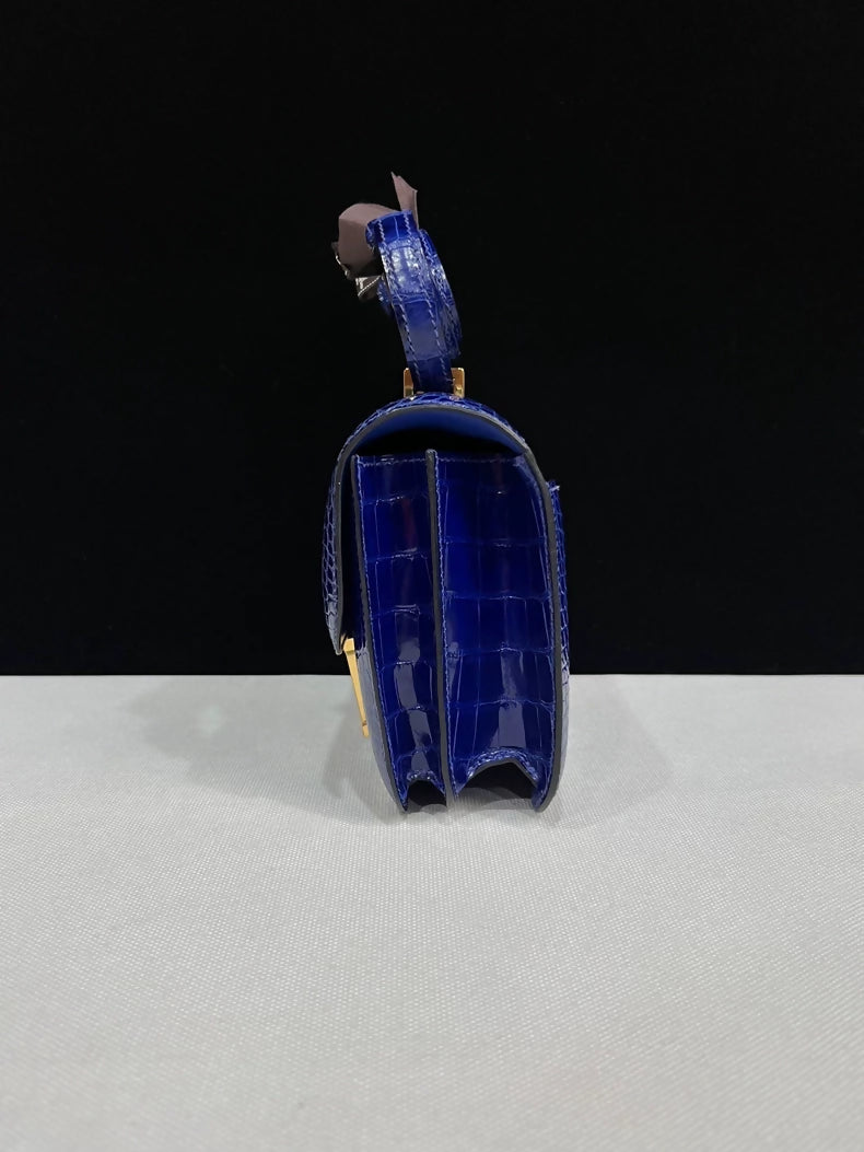 Hermes Constance 19 Electric Blue Shiny Crocodile Leather Gold Hardware
