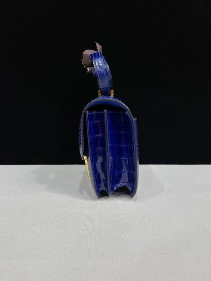 Hermes Constance 19 Electric Blue Shiny Crocodile Leather Gold Hardware