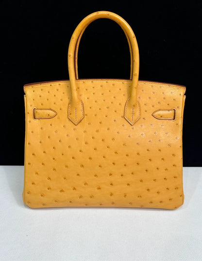 Hermes Birkin 30 Jaune Ambre ostrich leather palladium hardware