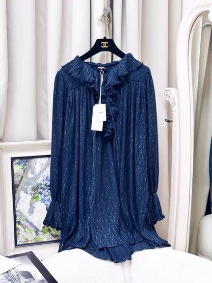 Chanel 2020 Spring/Summer blue ruffled long-sleeved dress