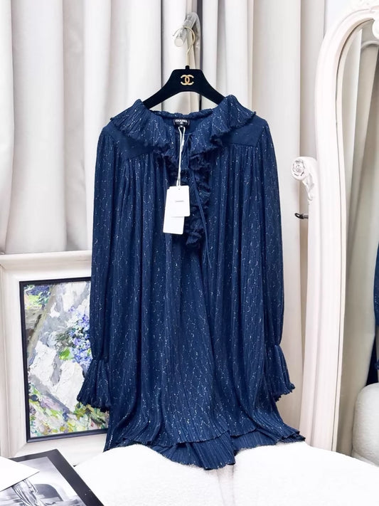 Chanel 2020 Spring/Summer blue ruffled long-sleeved dress