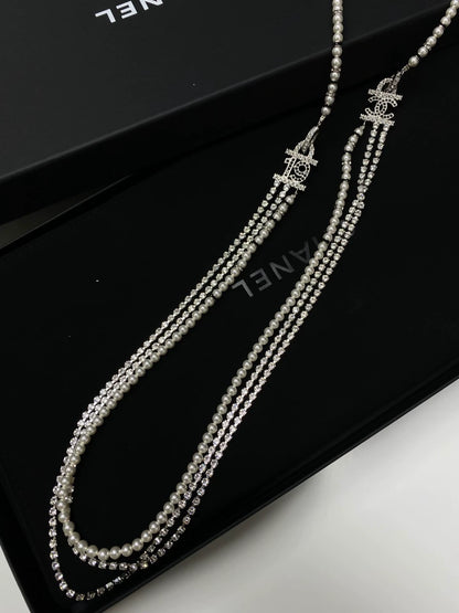 Chanel 22B pearl full diamond multi-layered pendant waist chain necklace
