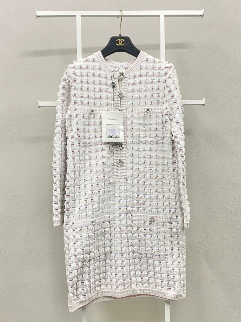 Chanel 19C Powder Blue Striped Double Pocket Woven Dress