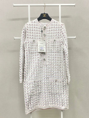 Chanel 19C Powder Blue Striped Double Pocket Woven Dress