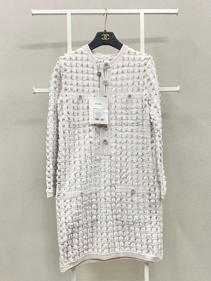 Chanel 19C Powder Blue Striped Double Pocket Woven Dress
