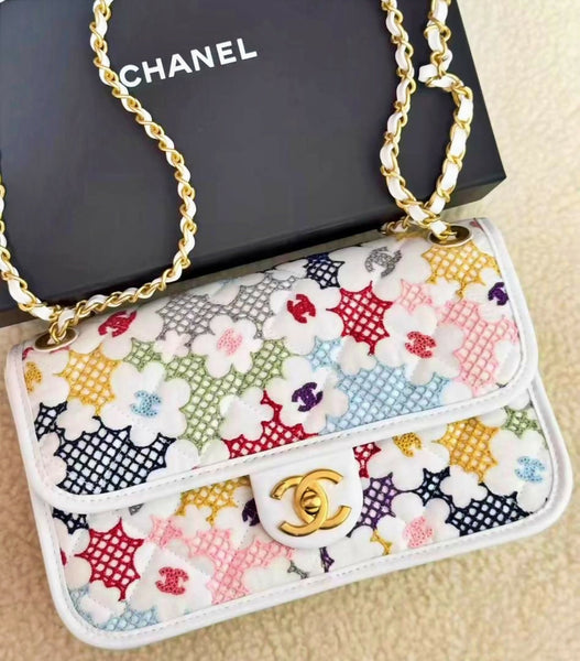 Chanel Spring 2024 White & Multicolor Floral Embroidered Classic