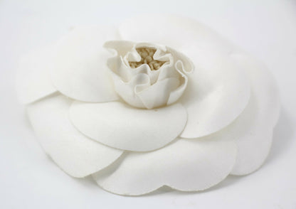 Chanel Vintage 81-85 Canvas White Camellia Brooch