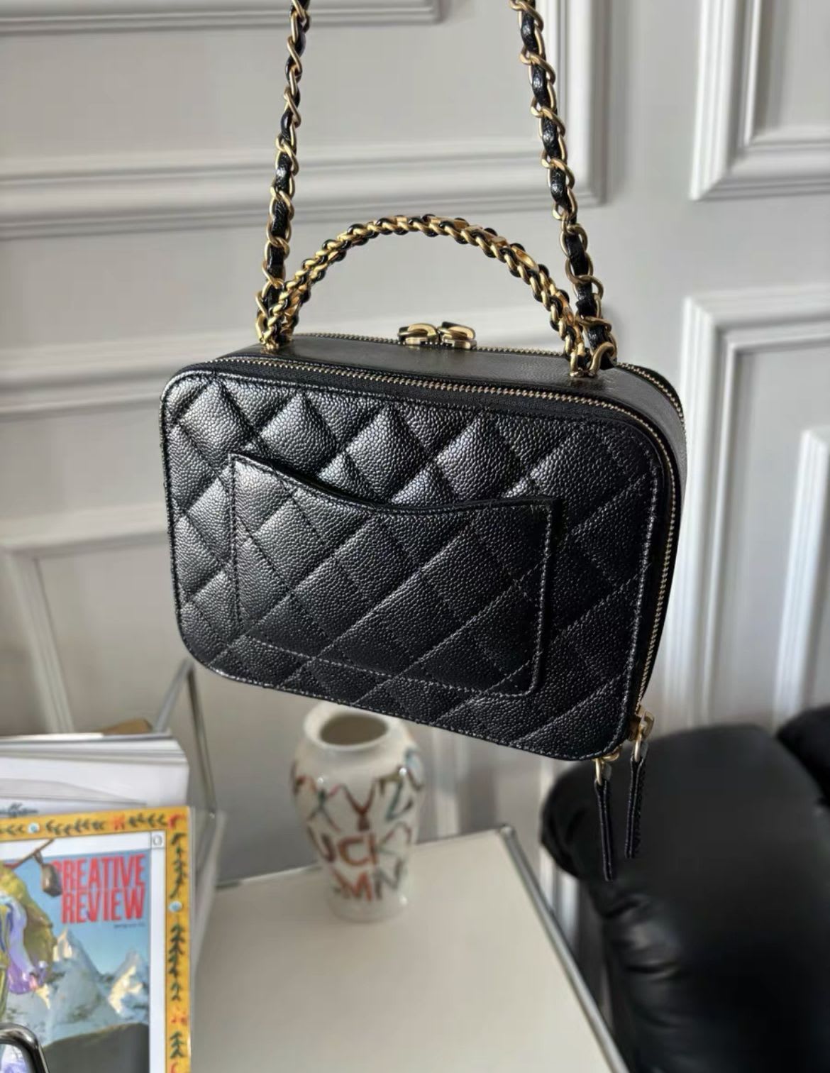 CHANEL 22S LETTER TOP HANDLE SMALL VANITY CASE CAVIAR BLACK