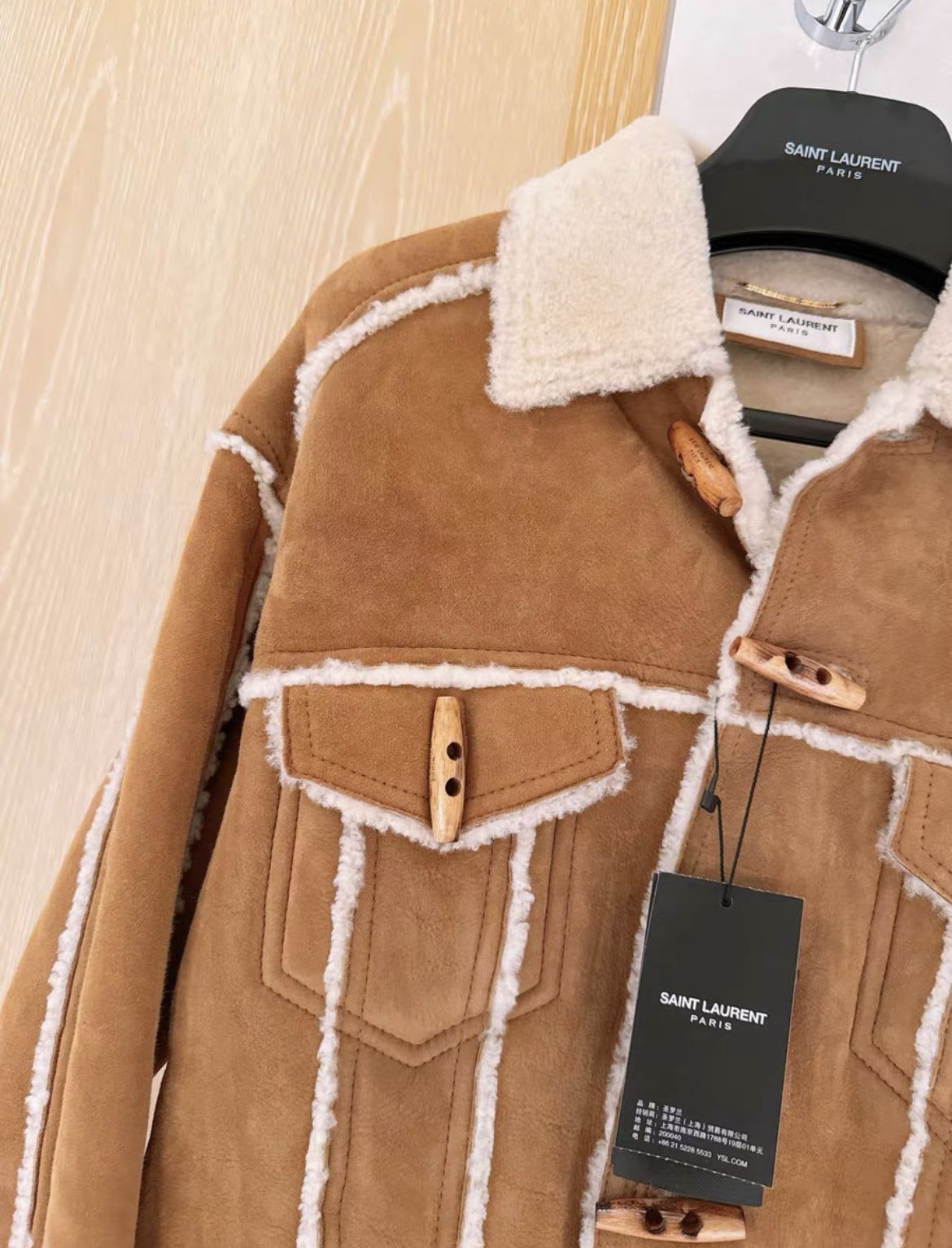 Saint Laurent catwalk camel sheepskin fur coat