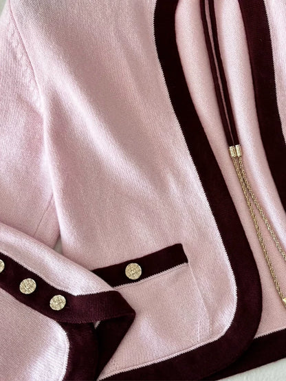 Chanel 25A Pink and Burgundy Cashmere Chain Cardigan