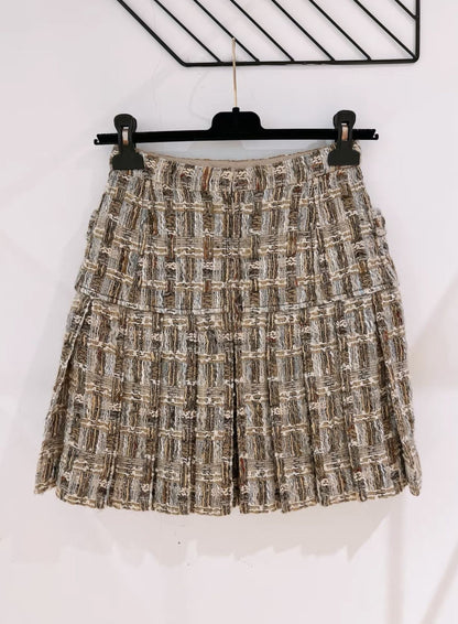 Chanel Rome series tweed pleated skirt from catwalk