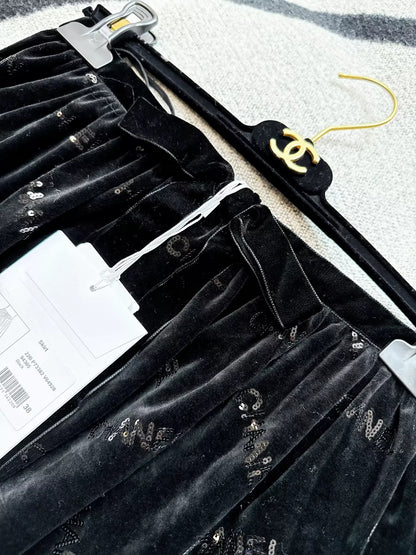 Chanel 22b black velvet sequinned mini skirt