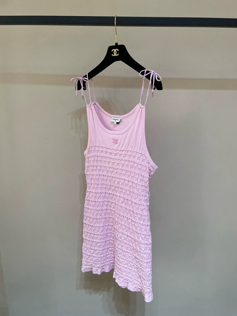 Chanel 23P pink double C pleated dress