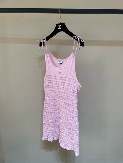 Chanel 23P pink double C pleated dress
