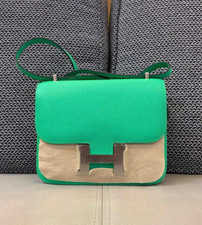 hermès constance mini evercolor vert comics palladium hardware