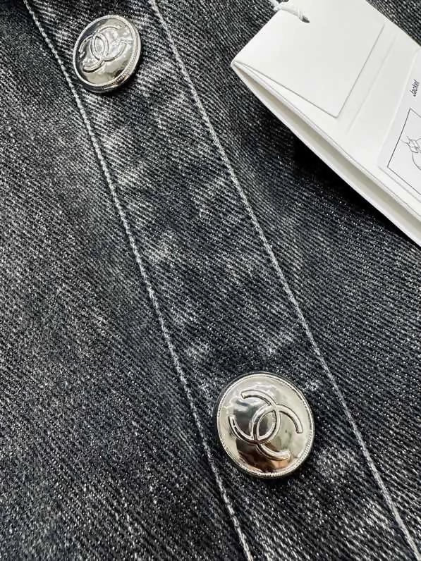 Chanel's popular black and grey denim jacket with logo detailing