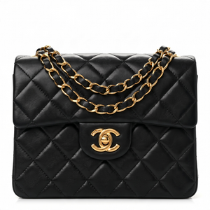 Vintage Chanel Black Quilted Lambskin Mini Square Timeless Classic Flap Bag 24K gold hardware
