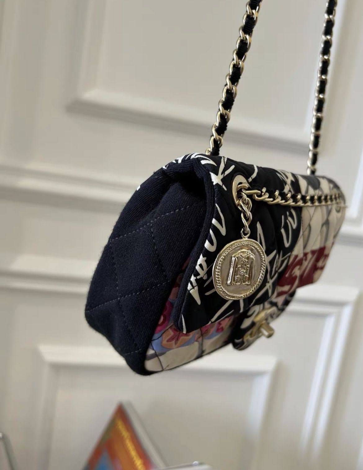 Rare Chanel floral graffiti coco badge chain bag