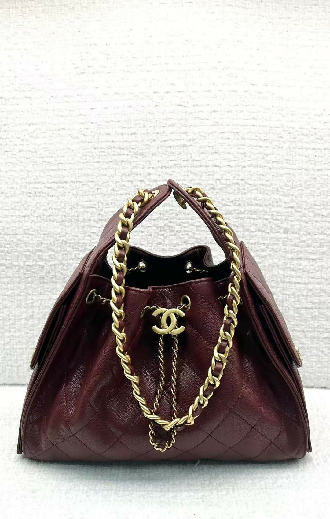 Chanel 2025 Grained Calfskin & Gold-Tone Metal Burgundy Small Handbag