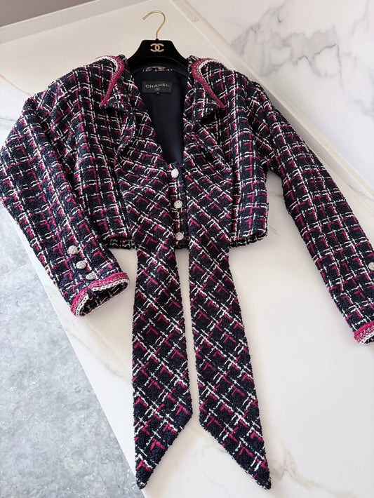 Chanel 20s Red and Blue Tweed Jacket
