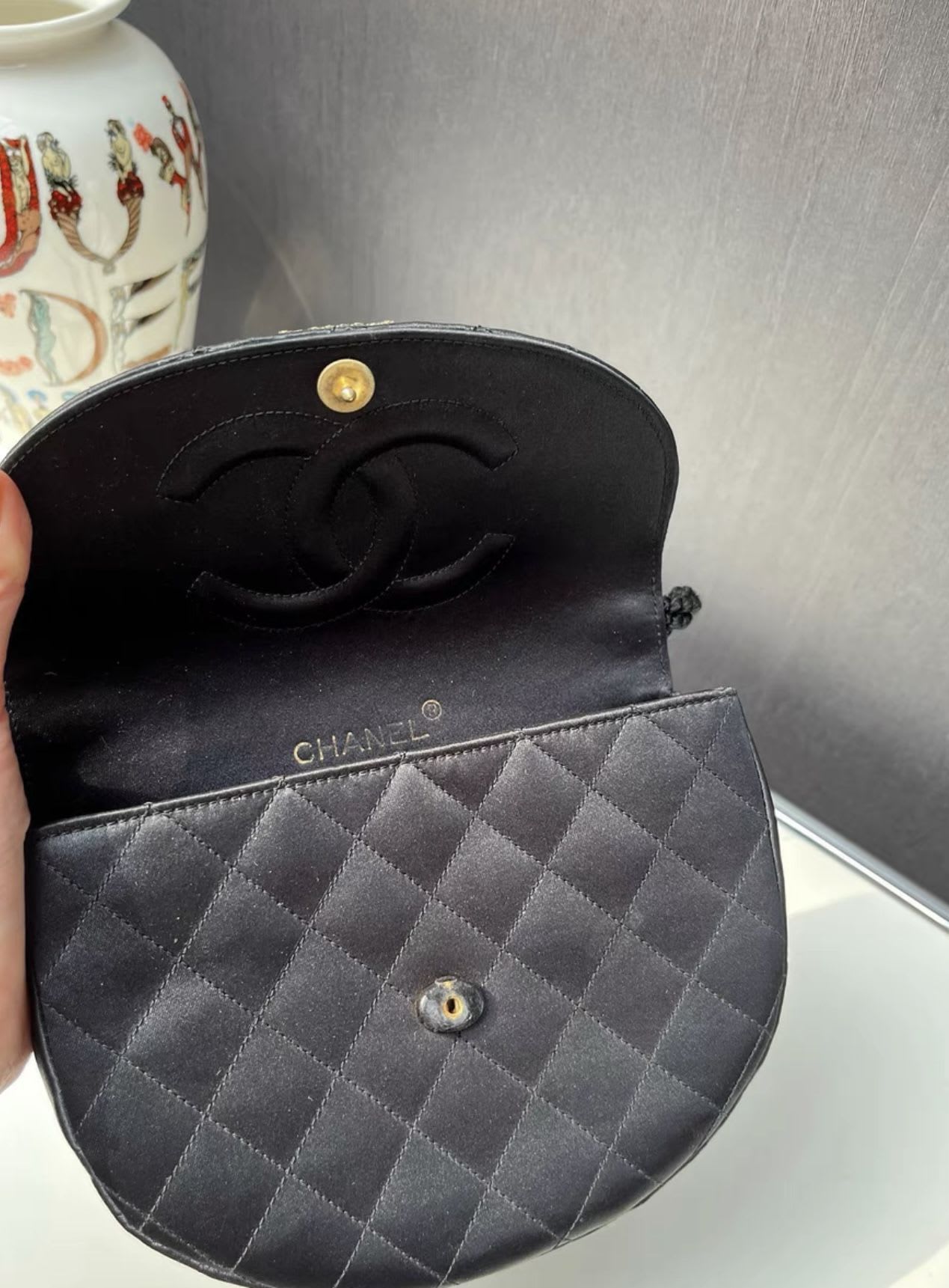 Vintage Chanel Diamond Satin Half Moon Bag