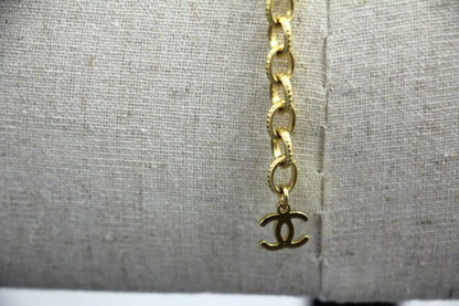 Chanel F22A Metal Rhinestones Two CC Gold-tone Chunky Waist Chain Belt L85