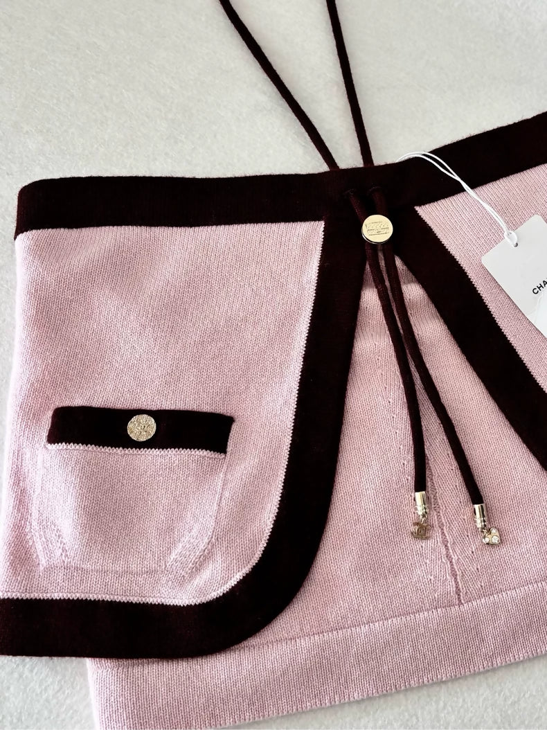 Chanel 25A Pink and Burgundy Cashmere Chain Bandeau Top