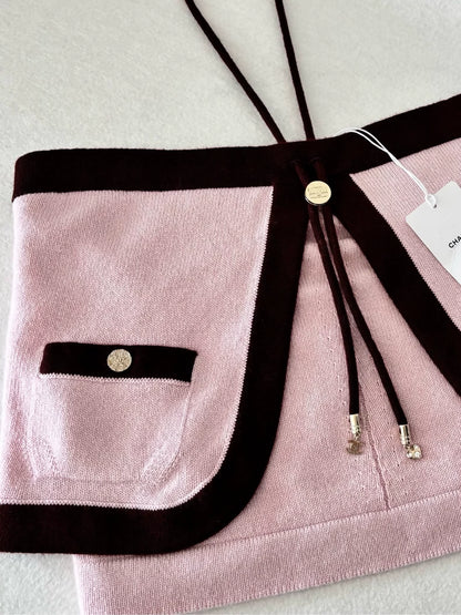 Chanel 25A Pink and Burgundy Cashmere Chain Bandeau Top