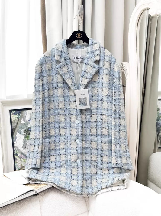 Chanel 22B Blue and White Check Jacket