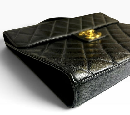 Chanel XL Jumbo Black Caviar Quilted Classic Briefcase Bag 24K Gold hardware