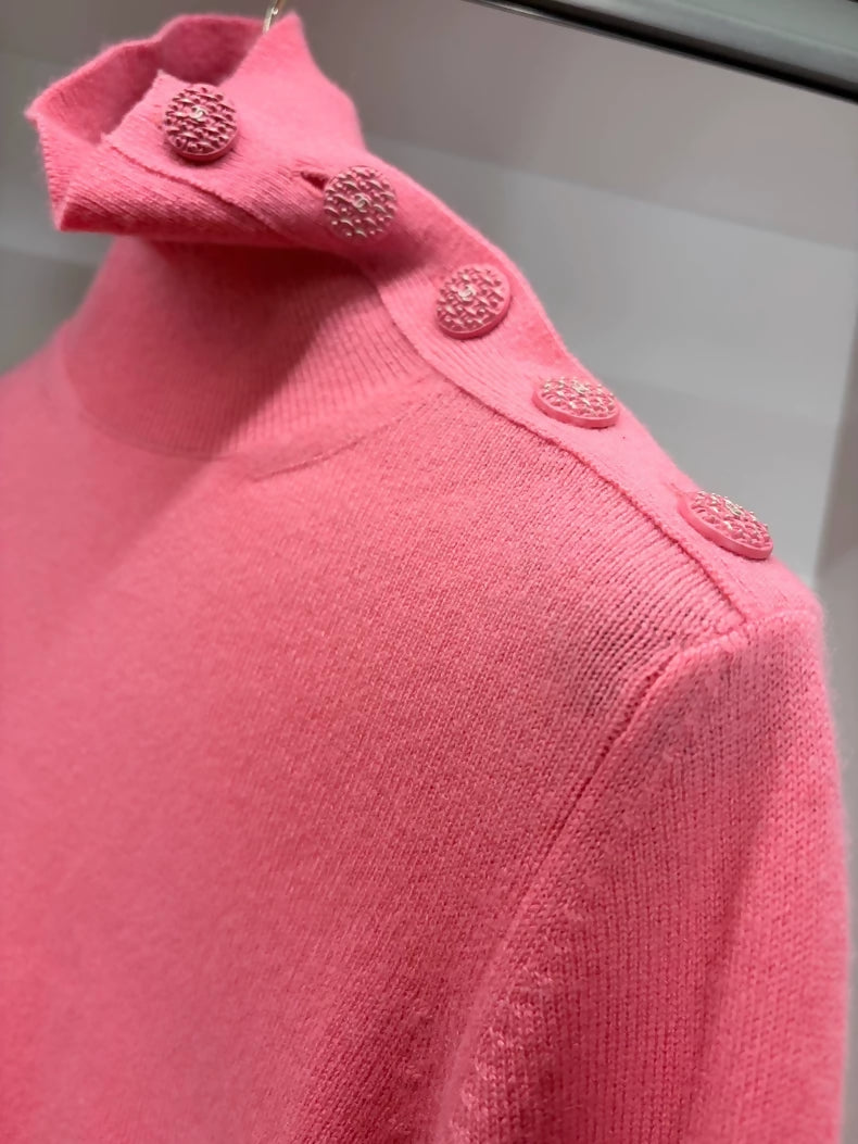 Chanel Watermelon Red Cashmere Turtleneck sweater